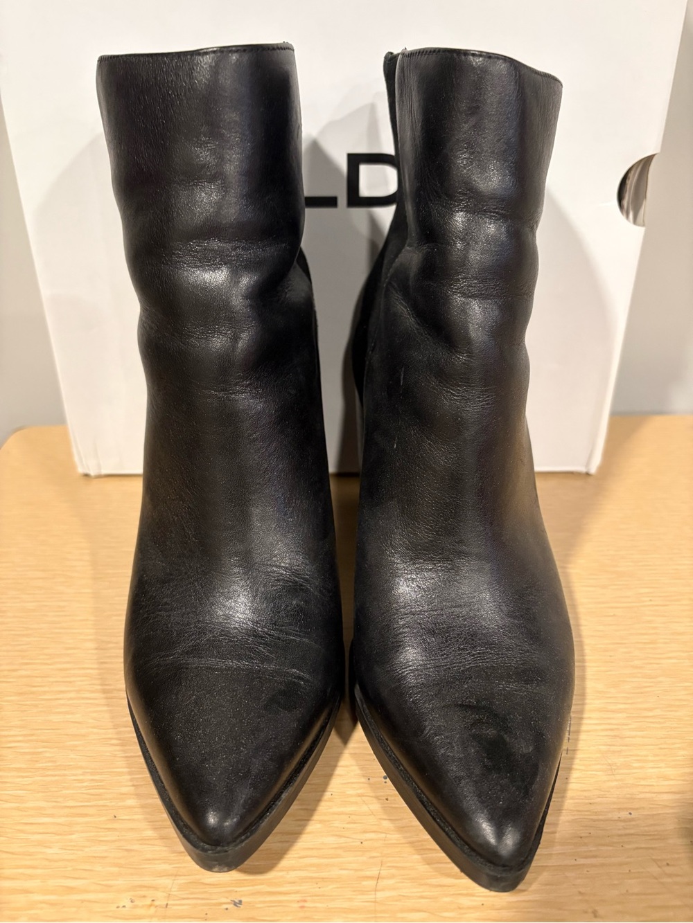 Aldo Black Pointed Toe Leather Ankle Booties